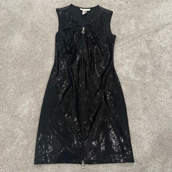 Vintage Janine Paris Black Shiny Sequin Snakeskin Mini Dress Zipper Size M - Picture 7 of 10